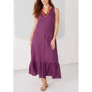 J Jill Love Linen Dress Womens Medium Purple Sleeveless Pockets Prairie Festival